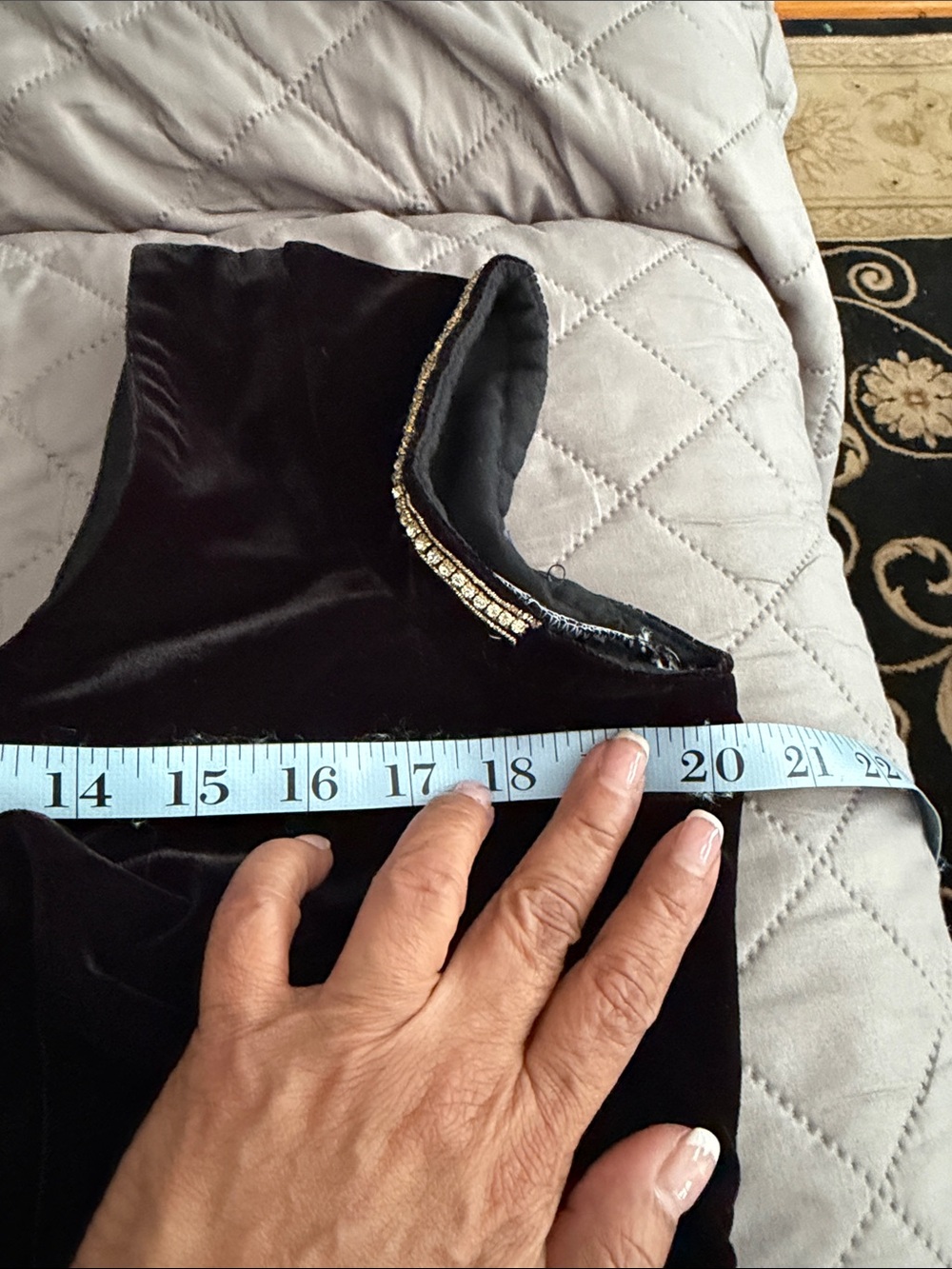 Black Velvet Cropped Top with Beaded Trim - Picture 7 of 11